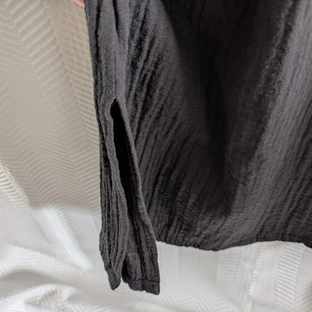 Zara Black Cotton Gauze Midi Dress with Slits and Back Tie Size Small Minimalist - Picture 8 of 12